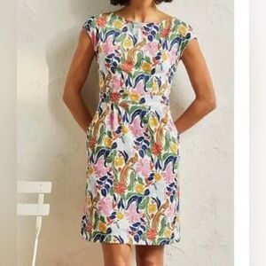 Boden Florrie Ivory Bird Boatneck Cotton Jersey Dress Floral Pink size 6R